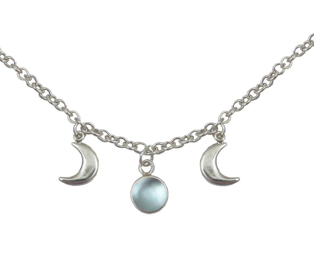 Sterling Silver Moon Phases Necklace With Blue Topaz